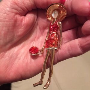 Red and Gold Tone Lady with Moving Purse.